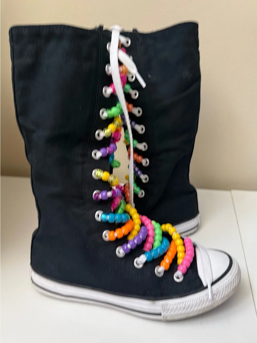 Converse Knee High Top Chuck Taylor Candy Beaded Youth Size 2 Black White Multi